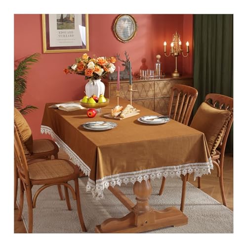 Luxuriöse braune Samt-Tischdecke, 140 x 260 cm, waschbar, Polyester mit Goldfaden, ideal für Esspartys, Picknicks und Gartenveranstaltungen. von Generisch