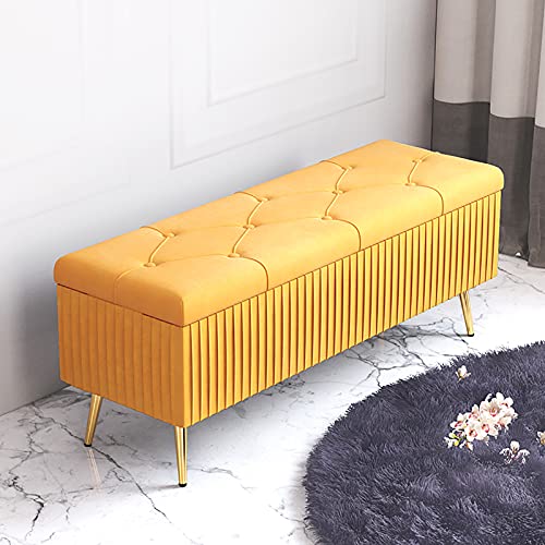 Luxuriöse gelbe Samt-Aufbewahrungsbank, High-End-Ottomane, bequemes Schuhregal, stilvolle Fußstütze für Eingangsbereich oder Wohnzimmer, 100 x 40 cm, schicke Wohnkultur-Lösung von Generisch