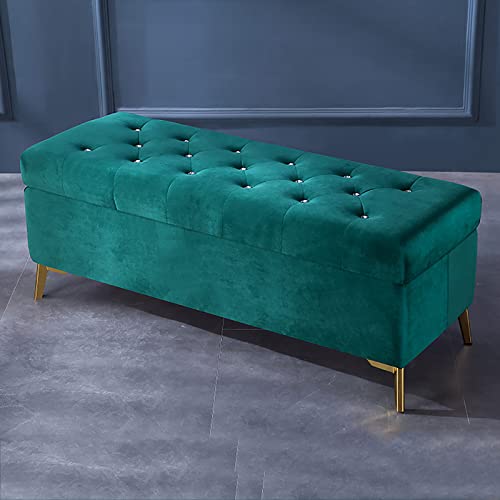 Luxuriöse grüne Samt-Aufbewahrungsbank mit Kristallknöpfen, getufteter Ottoman-Fußhocker, modernes Design mit Hebefläche für Schlafzimmer und Eingangsbereich, 90 x 42 x 45 cm von Generisch