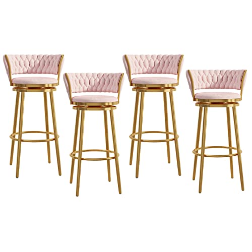 Luxuriöse runde Barhocker aus Samt, 2er-Set, mit Drehgelenk und Fußstütze, elegantes gewebtes Rückenlehnen-Design für Zuhause, Küche, Bar, Schwarz von Generisch