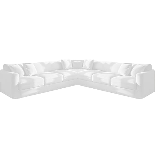 Luxuriöser Ecksofabezug in L-Form, Stretch-Samt-Schonbezug für 1/5/6/7-Sitzer Sektionalcouch, weicher, rutschfester Möbelschutz, weiß, großer 7-Sitzer (10 Stück) von Generisch