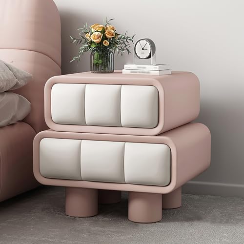 Luxuriöser Nachttisch aus PU-Leder mit doppelten Schubladen, minimalistischer Nachttisch für Schlafzimmer und Wohnzimmer, modernes Design der Mitte des Jahrhunderts von Generisch