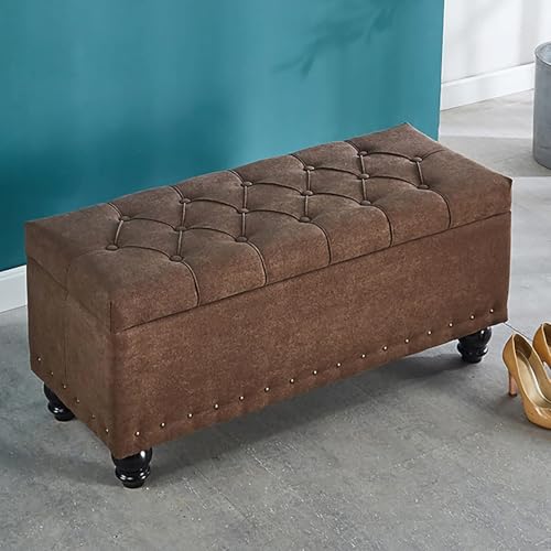 Luxuriöser Polsterhocker mit Stauraum, modern, getuftete Schuhbank und Fußhocker für Schlafzimmer/Wohnzimmer, stilvolle Kaffeefarbe, 60 x 40 x 45 cm von Generisch