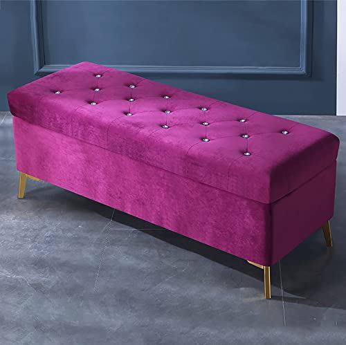 Luxuriöser Samt-Ottomane mit Kristallen, getuftete Fußstütze, modernes Design mit Hebefläche für Schlafzimmer oder Eingangsbereich, Lila, 90 x 42 x 45 cm, stilvolle Aufbewahrungslösung für das Ende von Generisch