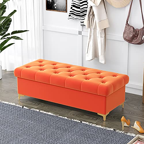 Luxuriöser Samt-Ottomane mit Stauraum, moderne Bank für Schlafzimmer und Wohnzimmer, gepolstertes Ende des Bettes, Orange, 100 x 40 x 40 cm von Generisch