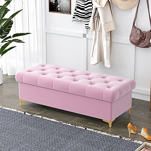 Luxuriöser Samt-Ottomane mit Stauraum, moderner Nacht- oder Wohnzimmermöbel, Plüsch, Rosa, gepolstert, perfekt für Schlafzimmer, 100 x 40 x 40 cm von Generisch