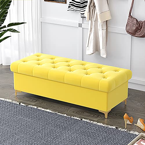 Luxuriöser Samt-Ottomane mit Stauraum, modernes Schlafzimmer- und Wohnzimmermöbel, gepolstert, Gelb, stilvoll, 60 x 40 x 40 cm, Bett-Akzentstück von Generisch