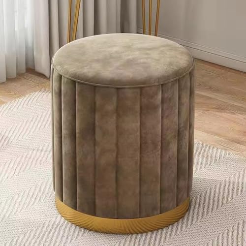 Luxuriöser Samt-Ottomanhocker, rund, gepolstert, Sitzfläche und Fußstütze für Schlafzimmer/Wohnzimmer, extra weiche Schminkmöbel (33 x 43,2 cm, Braun, ohne Stauraum) von Generisch