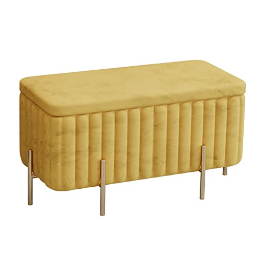 Luxuriöser Samt-Ottomanhocker mit Metallbeinen, gepolsterte Aufbewahrungsbank für Wohnzimmer und Eingangsbereich, stilvolles gelbes Ende der Betttruhe, 90 x 45 x 42 cm von Generisch