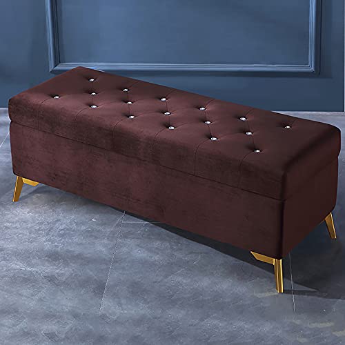 Luxuriöser Samt-Polster-Ottomane mit Kristallknöpfen, moderne dunkelbraune Fußstütze für Wohnzimmer, Eingangsbett, 90 x 42 x 45 cm (35 x 17 x 18 cm) von Generisch