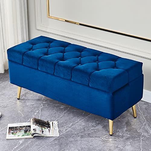 Luxuriöser Samt-Pouf mit goldenen Beinen und knöpfbarem Design – Stilvoller gepolsterter Hocker für Schuhwechsel, Wohnzimmer, Schlafzimmer und Flur, Blau, 60 x 40 x 45 cm von Generisch