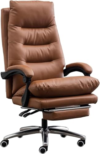 Luxuriöser Schreibtischstuhl aus echtem Leder, hohe Rückenlehne, Drehstuhl mit einziehbarer Fußstütze und ergonomischem Design für Home Office von Generisch