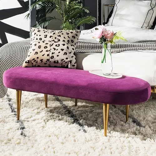 Luxuriöser Sitzhocker mit Fußstütze aus Samt, moderner Sofasitz mit stilvollen Holzbeinen für Wohnzimmer und Schlafzimmer, Größe: 78,7 x 45,7 x 43,2 cm, Violett von Generisch