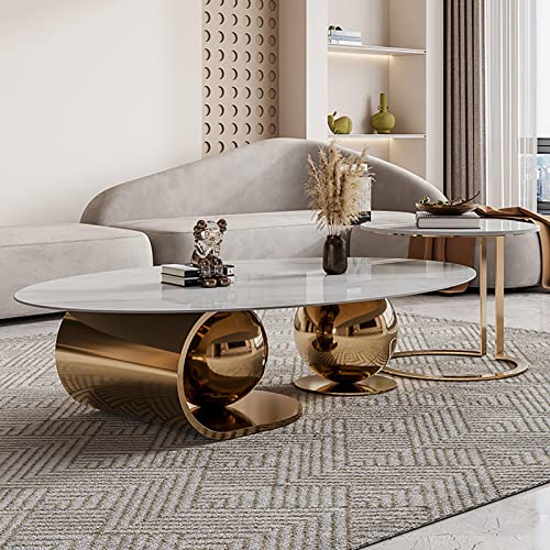 Luxuriöser moderner ovaler Couchtisch aus Marmor, 2er-Set – stabile minimalistische Wohnzimmertische mit Edelstahlsockel, stilvolle Wohnmöbel, 140 cm Luxuriöser moderner ovaler Couchtisch aus Marmor, 2er-Set – stabile minimalistische Wohnzimmertische mit Edelstahlsockel, stilvolle Wohnmöbel, 140 cm von Generisch