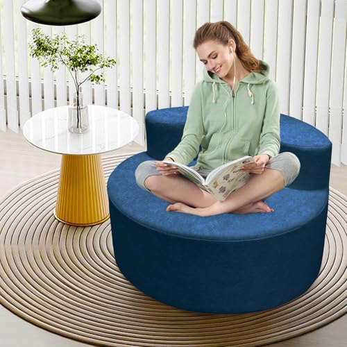 Luxuriöser moderner übergroßer runder Stuhl, eng gebogene Rückenlehne, runder Stuhl, mit Halbmond-Design und hochdichtem Schaumstoff für Wohnzimmer, Lounge und Projektionsraum (Dunkelblau) von Generisch