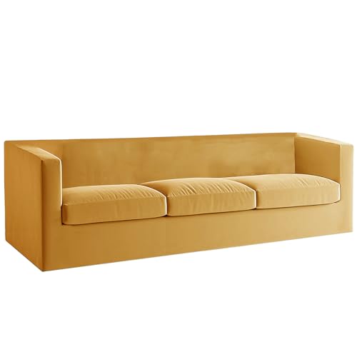 Luxuriöses Chesterfield-Sofabezug-Set aus goldfarbenem Samt – rutschfeste Stretch-Schonbezüge für Hauptsofa & Couchkissen – perfekter Möbelschutz für 3 kleine Sitze von Generisch