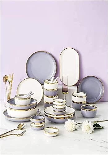 Luxuriöses Geschirrset, Keramikgeschirr Im Europäischen Stil, Mikrowellengeeignetes Geschirr, Bleifreies Cadmiumporzellan, Geschirr Als Hochzeitsgeschenk (Purple 4 People b) von Generisch