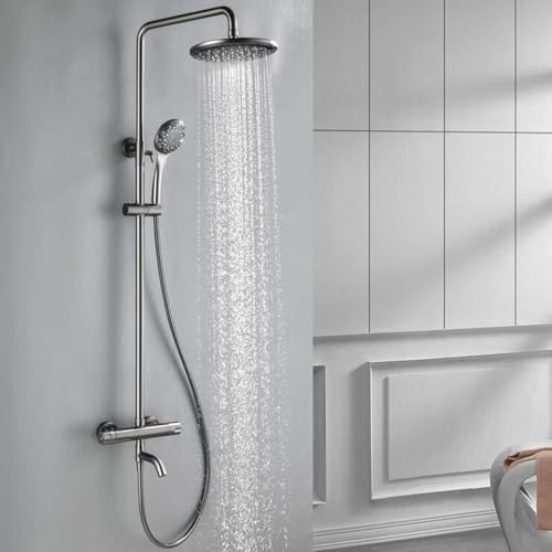 Luxuriöses graues Thermostat-Duschsystem mit Regenduschkopf und Handbrause, Messing-Umstellmischer, Wandmontage, Badezimmer-Armaturen-Set für Spa-Erlebnis Luxuriöses graues Thermostat-Duschsystem mit Regenduschkopf und Handbrause, Messing-Umstellmischer, Wandmontage, Badezimmer-Armaturen-Set für Spa-Erlebnis von Generisch