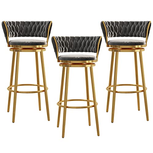 Luxuriöses rundes Barhocker-Set aus Samt mit gewebter Rückenlehne, Drehstuhl, für Zuhause, Küche, Bar, bequemer Sitz mit Fußstütze, Schwarz (2er-Set) von Generisch