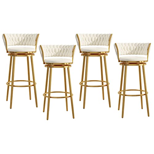 Luxuriöses rundes Barhocker-Set aus Samt mit gewebter Rückenlehne, Drehstuhl mit Fußstütze für Zuhause, Küche und Bar (schwarz, 2er-Set) von Generisch