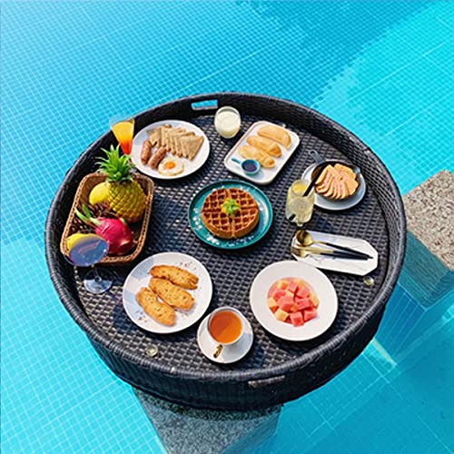 Luxuriöses schwimmendes Rattan-Serviertablett – rundes gewebtes Tablett mit Griffen für Getränke und Lebensmittel am Pool – perfekt für Tisch und Bar, ideal für Sommer-Pool-Partys von Generisch
