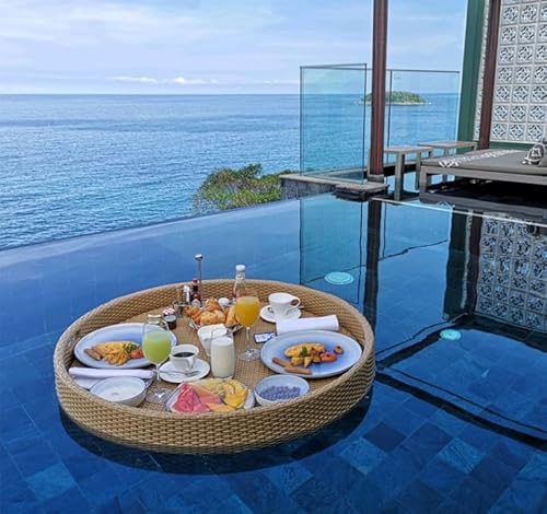 Luxuriöses schwimmendes Rattan-Tablett, elegante Esslösung am Pool für Nachmittagstee und Hochzeitsfeiern Luxuriöses schwimmendes Rattan-Tablett, elegante Esslösung am Pool für Nachmittagstee und Hochzeitsfeiern von Generisch