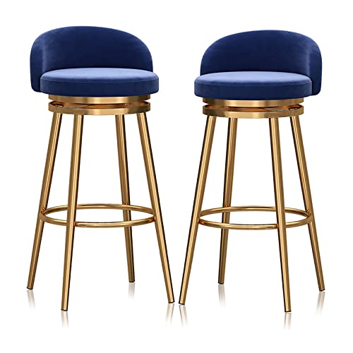 Luxus Barhocker Samt Gold 2er Set 360° Drehstühle für Küchentheke 75cm Höhe Blaue Rückenlehne Luxus Barhocker Samt Gold 2er Set 360° Drehstühle für Küchentheke 75cm Höhe Blaue Rückenlehne von Generisch