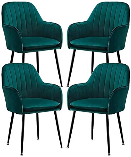 Luxus Samt Esszimmerstühle mit Armlehnen und Rückenlehne 4er Set Moderne Küche Wohnzimmer Stühle Stabile Metallfüße Grün von Generisch