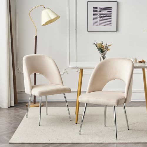 Luxus Samt Esszimmerstuhl 2er Set Hellbeige Einzelstuhl Freizeit Drehstuhl für Wohnzimmer und Schlafzimmer mit Metallstützbeinen Luxus Samt Esszimmerstuhl 2er Set Hellbeige Einzelstuhl Freizeit Drehstuhl für Wohnzimmer und Schlafzimmer mit Metallstützbeinen von Generisch