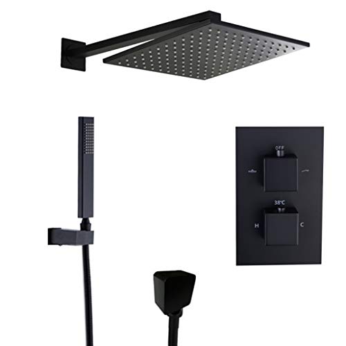 Luxus Thermostat-Regenduschsystem 8 30,5 cm Regenduschkopf & Handbrause Wandmontage Schwarzes Messing Modernes Badezimmer Duschset Komplett mit Mischbatterie Luxus Thermostat-Regenduschsystem 8 30,5 cm Regenduschkopf & Handbrause Wandmontage Schwarzes Messing Modernes Badezimmer Duschset Komplett mit Mischbatterie von Generisch