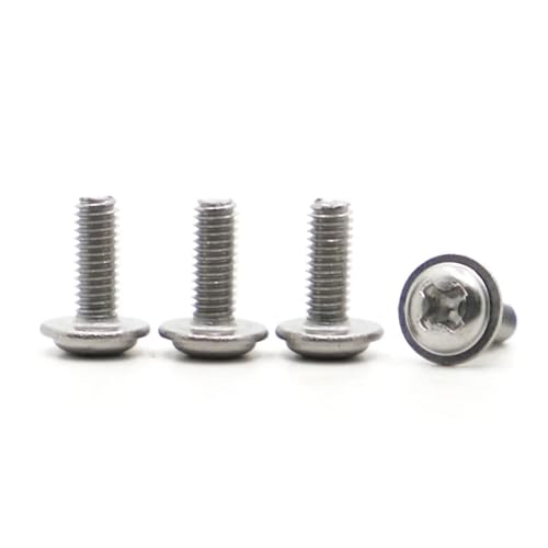 M2/2,5/3/4/5/6 304 A2 Edelstahl DIN967 Kreuzschlitz-Rundkopf Mit Unterlegscheibe, Gepolsterter Kragenschraube(4mm,M2 50pcs) von Generisch