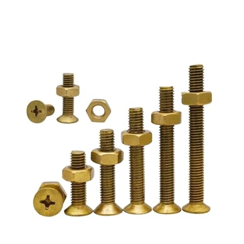 M2 /2.5/3/ 4/5/ 6 Messing Kupfer 2 In 1 Flache Kopf Phillips Bolzen Mutter Kombination Set Kreuz Senkkopf Schraube Hexagon(M2.5x4mm-30Sets) von Generisch