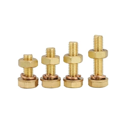 M3 M4 M5 M6 M8 M10 M12 Messing-Sechskantschraubensatz, verlängerte Messing-Sechskantschraube mit Mutter und Dichtung, Schraubenkombination aus Kupfer(25mm,M3.0(20Pcs)) von Generisch