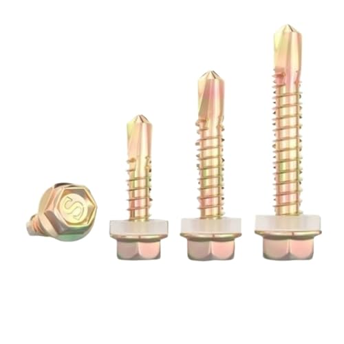 M5.5 Sechskant-Bohrschrauben mit Unterlegscheibe – Hochleistungs-Kohlenstoffstahl, verzinkt, mit PVC-Dichtungsscheibe for Blechanwendungen(M5.5-10Pcs,38mm) von Generisch