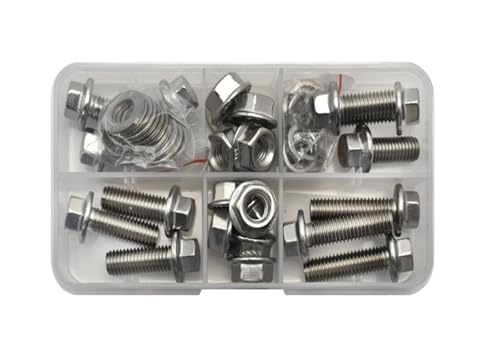 M6 M8 304 Edelstahl Flansch Sechskantschrauben und Mutternsatz Metrisches Gewinde Außensechskantschraube mit Unterlegscheiben und Sicherungsscheiben Sortimentskit(M8 1box) von Generisch