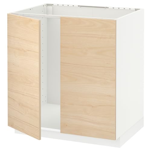 METOD Waschbeckenunterschrank + 2 Türen, 80x60 cm, weiß/Askersund Licht-Esche-Effekt von Generisch