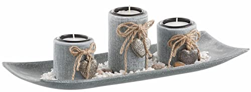 MF 3 Kerzenhalter Teelichthalter Dekoschale Rechteckig aus Holz grau und Steindekoration Tablett Dekoration warmes und gemütliches Ambiente MF 3 Kerzenhalter Teelichthalter Dekoschale Rechteckig aus Holz grau und Steindekoration Tablett Dekoration warmes und gemütliches Ambiente von Generisch