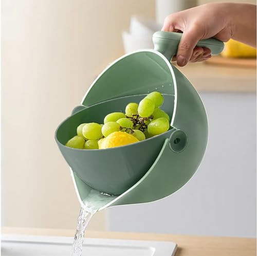 MP Küchensieb 2 in 1 Küche Sieb Abtropfsieb Gemüse Obst Waschschüssel Kunststoff Doppelschicht Abflusskorb Schüssel mit Griff (Hellgrün) von Generisch