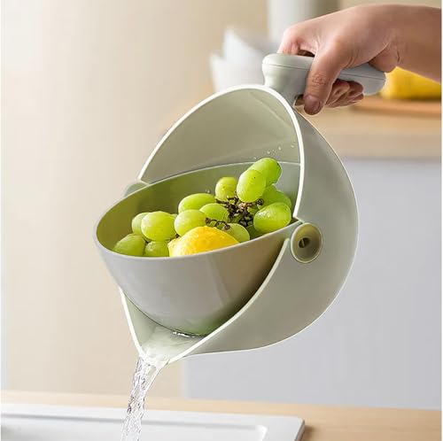 MP Küchensieb 2 in 1 Küche Sieb Abtropfsieb Gemüse Obst Waschschüssel Kunststoff Doppelschicht Abflusskorb Schüssel mit Griff (grau und weiß) von Generisch