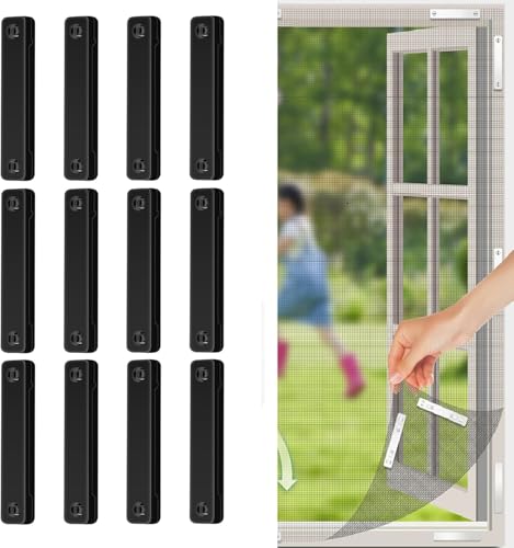 Magnete für Fliegengitter, 12er Set Fliegengitter Fenster Magnet Clips, Magnetbefestigung für Fliegengitter, DIY Magnet Fliegengitter Fenster ohne Bohren, für Küche Wohnzimmer Balkon (Schwarz) von Generisch