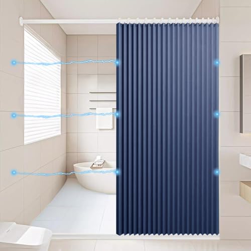 Magnetischer wasserdichter Duschvorhang mit Haken, faltbar, Polyester-Leinen, Nass-Trocken-Trennung für Badezimmer, 200 x 200 cm, blau, schimmelresistent, leicht zu reinigen von Generisch