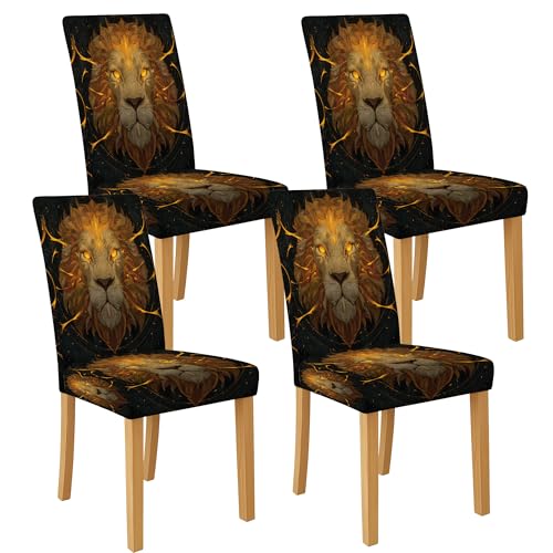 Majestic Lion Stuhlhussen für Esszimmerstühle, Stretch- und waschbare Spandex-Schonbezüge, dekorative Sitzschoner für modernes Wohnzimmer, 4 Stück Majestic Lion Stuhlhussen für Esszimmerstühle, Stretch- und waschbare Spandex-Schonbezüge, dekorative Sitzschoner für modernes Wohnzimmer, 4 Stück von Generisch