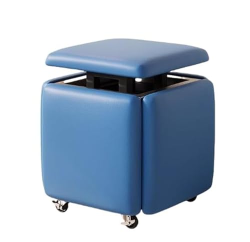 Makeup Hocker Ottomane Stuhl Set für Wohnzimmer Schlafzimmer 5 in 1 Multifunktionaler PU Leder Nesting Cube Hocker mit beweglichem Fußhocker Stapelbar Sofa Stuhl in Blau Große Größe von Generisch