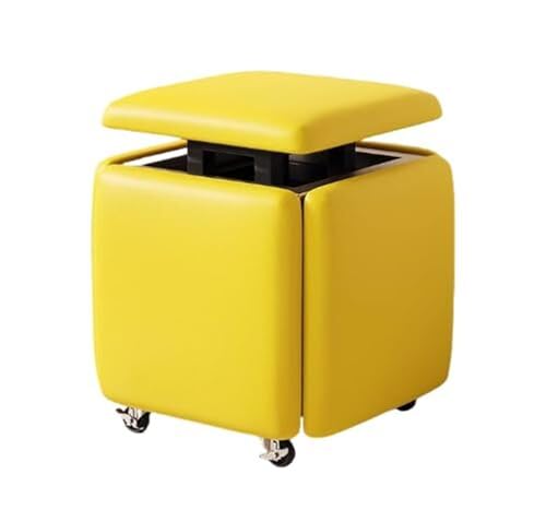 Makeup Stool Ottoman Chair Set for Living Room Bedroom Multifunctional 5 in 1 PU Leather Nesting Cube Chair with Stackable Design and Movable Footstool Yellow Small von Generisch