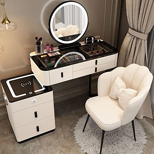 Makeup Vanity Desk with Wireless Charging Station Bluetooth Speaker LED Mirror 5 Drawers and Stool White Vanity Set for Bedroom and Dressing Room Makeup Vanity Desk with Wireless Charging Station Bluetooth Speaker LED Mirror 5 Drawers and Stool White Vanity Set for Bedroom and Dressing Room von Generisch