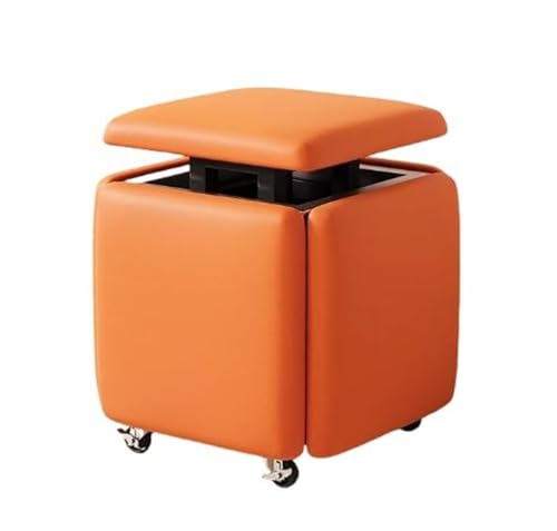 Makeup Vanity Stool Ottoman Set for Bedroom Living Room 5 in 1 Multifunctional Stackable Cube Chair with Movable Design PU Leather Orange Small von Generisch