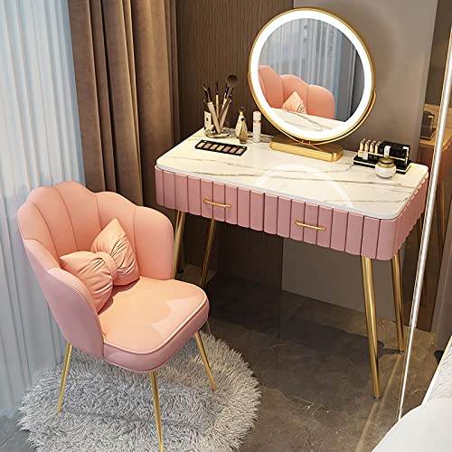 Makeup Vanity Table Set mit 3-Farben beleuchtetem Spiegel und gepolstertem Hocker, Vanity Desk für Familie Schlafzimmer, 2 Massivholz mit Partition Lagerung, Frauen Geschenk von Generisch