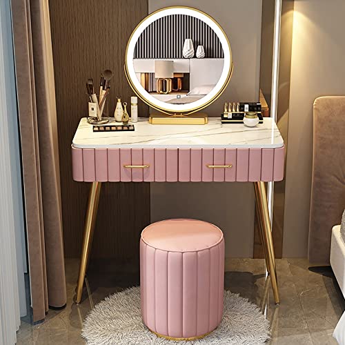 Makeup Vanity Table Set mit 3-Farben beleuchtetem Spiegel und gepolstertem Hocker, Vanity Desk für Familie Schlafzimmer, 2 Massivholz mit Partition Lagerung, Frauen Geschenk Makeup Vanity Table Set mit 3-Farben beleuchtetem Spiegel und gepolstertem Hocker, Vanity Desk für Familie Schlafzimmer, 2 Massivholz mit Partition Lagerung, Frauen Geschenk von Generisch