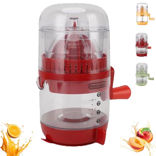 Manual Hand Crank Juicer-Portable Orange Squeezer Manual, 400ml Hand-Cranked Orange Lemon Squeezer with Calibrated Container, Easy to Clean & Durable (Red) von Generisch
