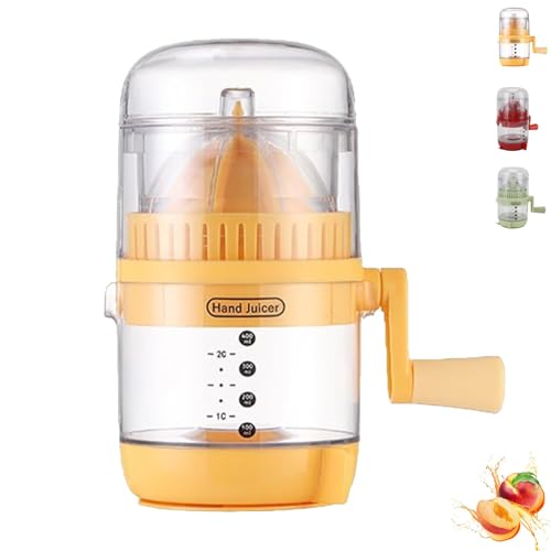 Manual Hand Crank Juicer-Portable Orange Squeezer Manual, 400ml Hand-Cranked Orange Lemon Squeezer with Calibrated Container, Easy to Clean & Durable (Yellow) von Generisch